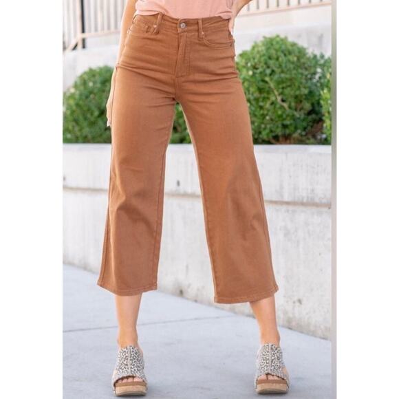 Judy Blue Camel/ Brown Tummy Control Top High Rise Wide Leg Crop Jeans Size 3/26 - Picture 1 of 11